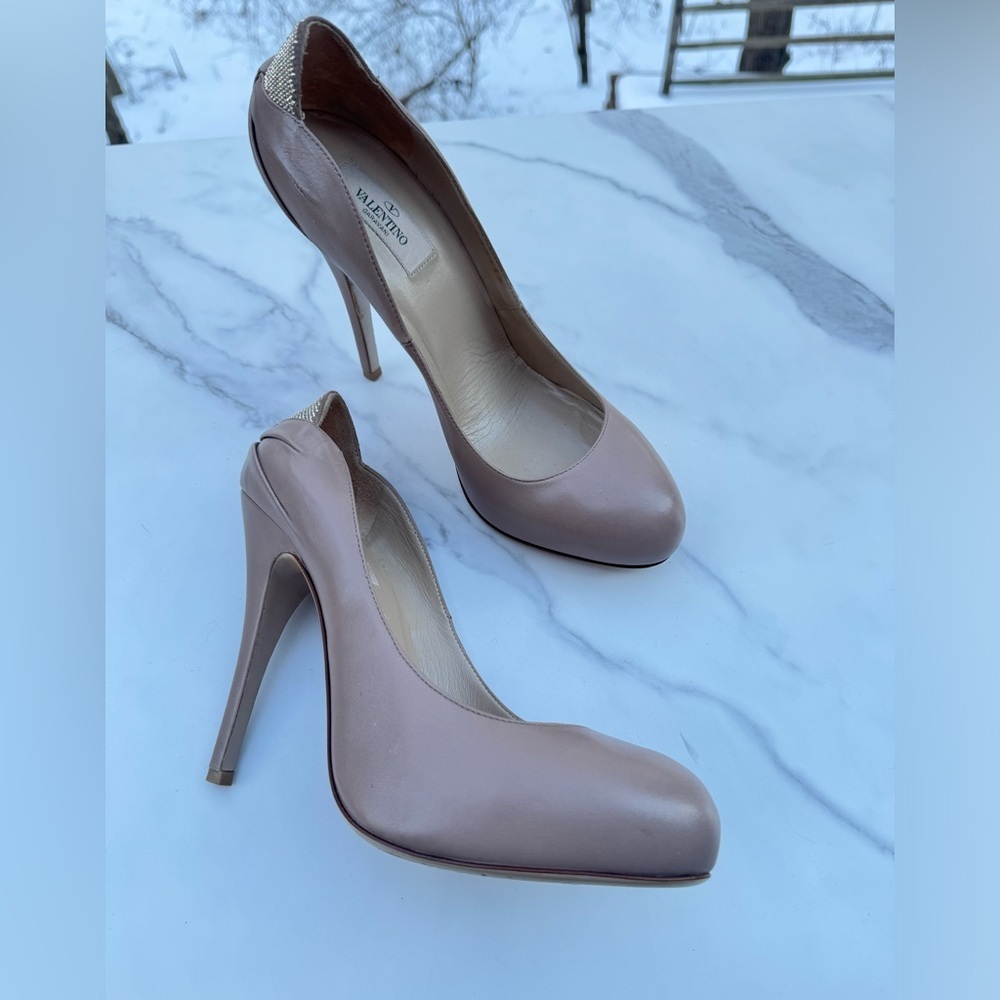 Valentino Garvani Embellished Platform Pump, Women's Nude Heels Crystal backs